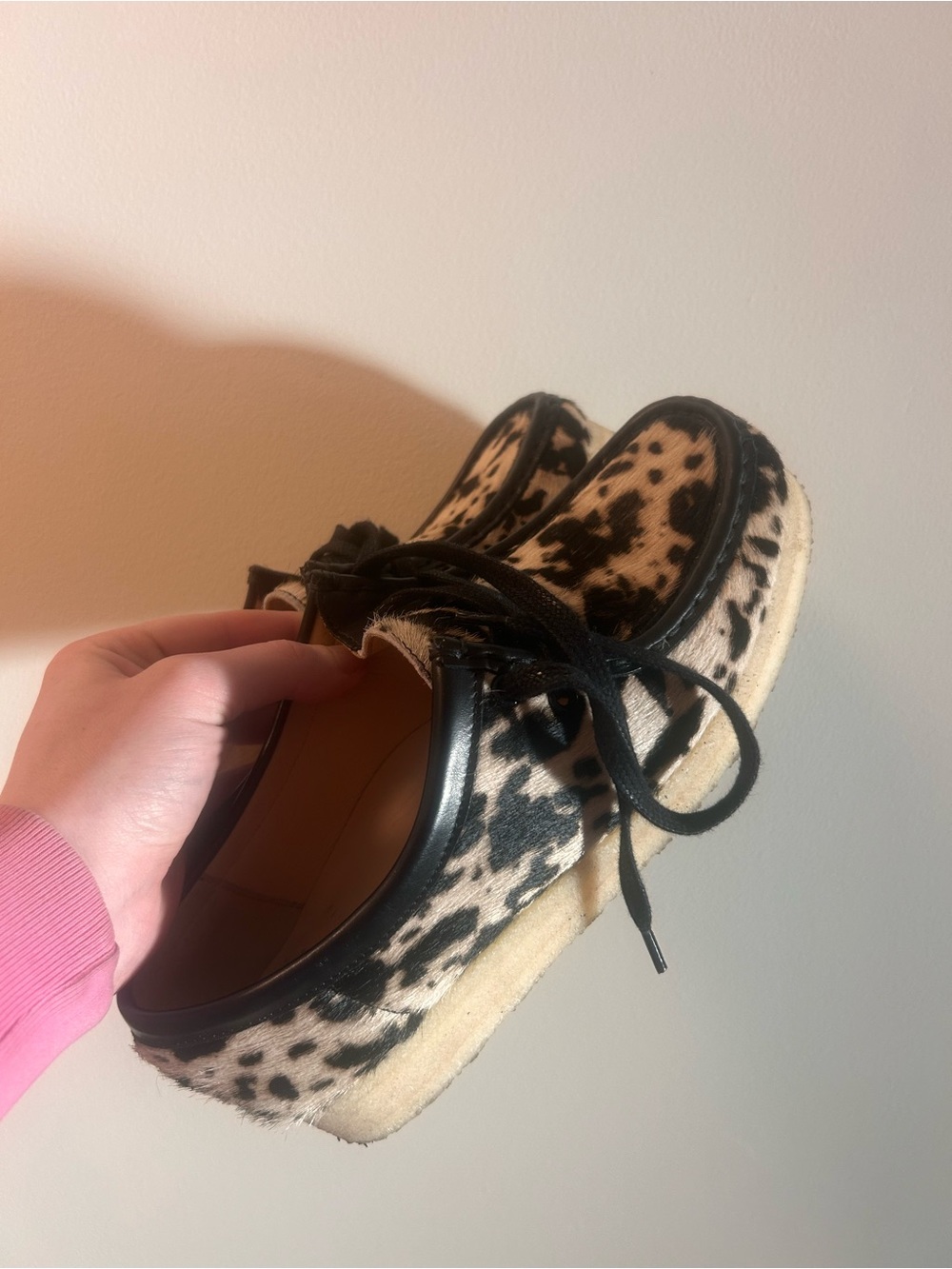 Clarks x Anthropologie cow print wallabees